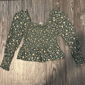 Green floral print blouse